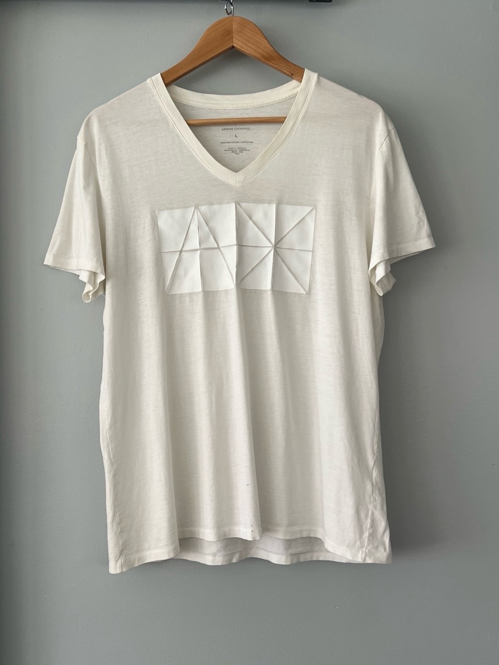 Armani Exchange Cream Logo V-Neck Tee